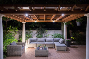 Arbour with comfortable garden furniture